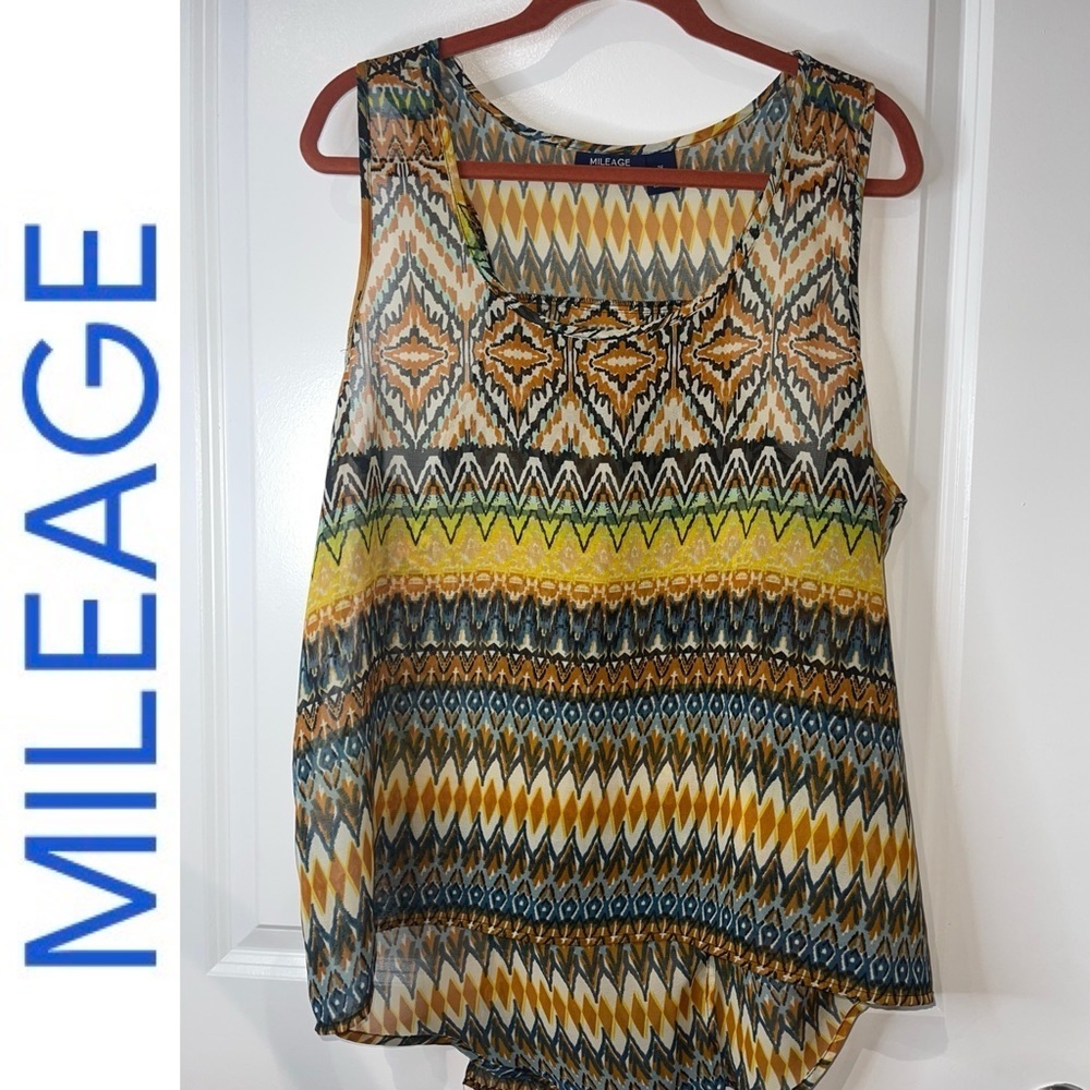 Mileage Plus Chevron Sleeveless High Low Split Back Top. Size 2X. EUC